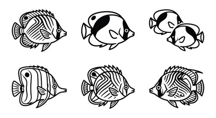 Fototapeta premium Butterflyfish Line Art A Collection Of Black And White Vector Illustrations