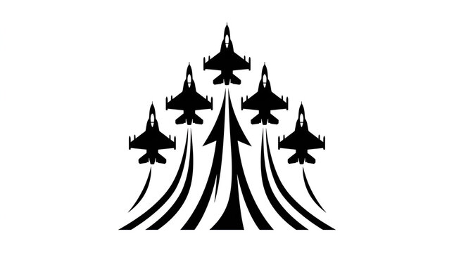A formation of fighter jets flying in a triangular pattern