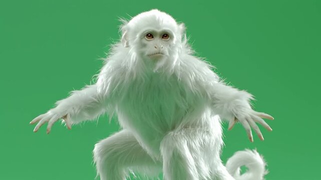 White monkey on green screen background.