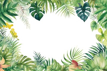 Fototapeta premium Watercolor illustration of tropical leaves border outdoors pattern nature.