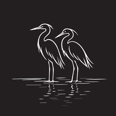 Fototapeta premium Simple hand drawn sketch vector art of two cranes standing gracefully together, designed in minimal style for wildlife, nature, and elegant bird illustration themes.