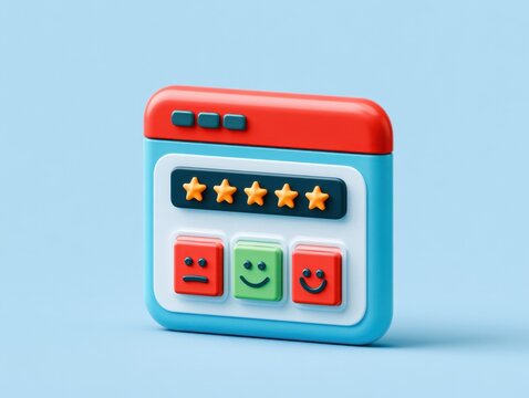 Customer satisfaction survey using star ratings online platform graphic design bright colors user-friendly engagement