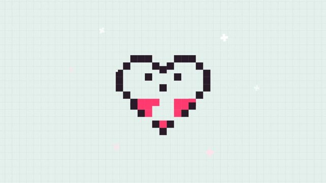 Pixel art heart animation cycle exploding and filling on grid