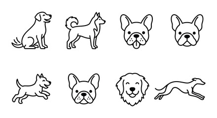 Line art dog breeds collection black and white vector illustration © nurjahan