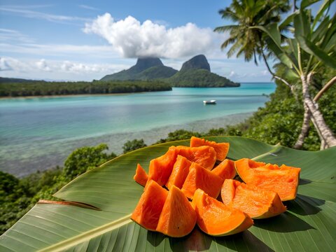 Traditional Nauruan Pandanus Fruit Ripe Segments, Buada Lagoon Freshwater Lake, Inland Oasis, Twin Peaks, Green Vegetation
