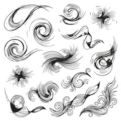 Fototapeta premium Collection of hand drawn abstract ink swirls and fluid wind textures