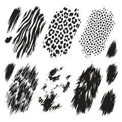 Fototapeta premium Set of animal skin patterned paint brush strokes with artistic, abstract