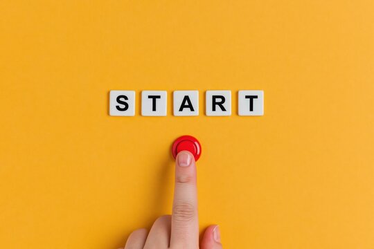 Start button push action finger begin concept choice initiate