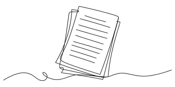 Continuous line drawing of a stack of paper documents