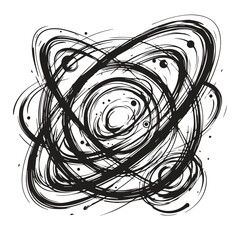 Hand drawn artistic ink sketch of a rotating galaxy or planetary orbit © saharima