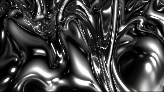 Abstract flowing metallic liquid background with dynamic ripples and chrome texture