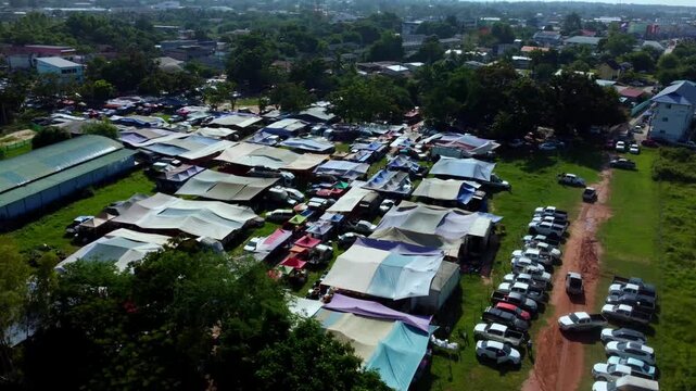Aerial View of Pongsiri Market in Dan Khun Thot, Nakhon Ratchasima, Thailand