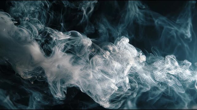 Abstract smoke flow: Dramatic swirling vapor texture against deep black background