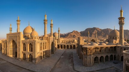 Obraz premium Ancient Mosque with Minarets and Domes in Desert Setting