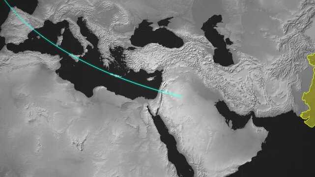 Dynamic map animation tracking a blue dotted path across the globe, highlighting North America and India video.