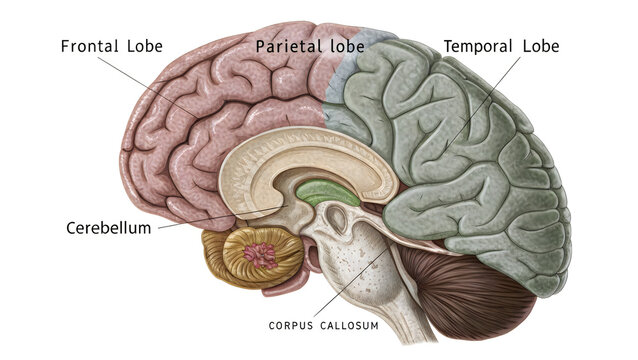 Human brain labeled diagram with lobes