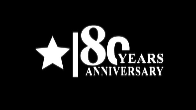 80 years anniversary motion graphic 4K footage with star. Animated 80 years Birthday Wishes on black Background with alpha channel.