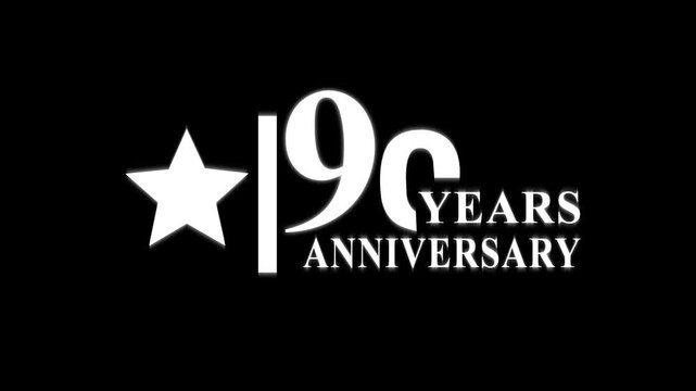 90 years anniversary motion graphic 4K footage with star. Animated 90 years Birthday Wishes on black Background with alpha channel.