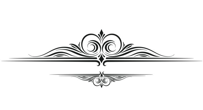 Elegant black flourish divider with intricate swirls and a diamond shape used for decorative section breaks in formal documents or invitations.