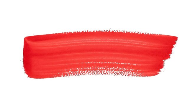 Vibrant and dynamic red brush stroke with textured paint smear on a clean white background, ideal for artistic design elements and creative projects