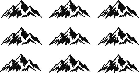 Fototapeta premium Set of hand drawn sketch mountain range silhouettes for outdoor adventure branding logo design and travel graphics