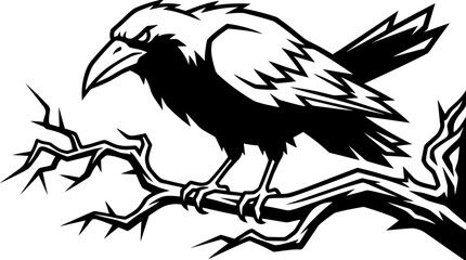 Obraz premium Black Bird on Branch.
