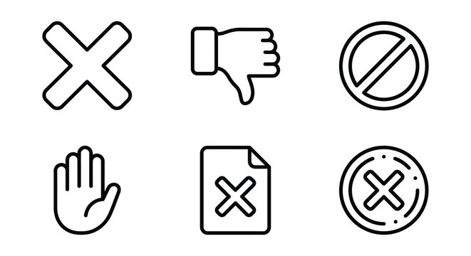 Rejected Application And Failed Idea Vector Illustrations With Red Crosses
