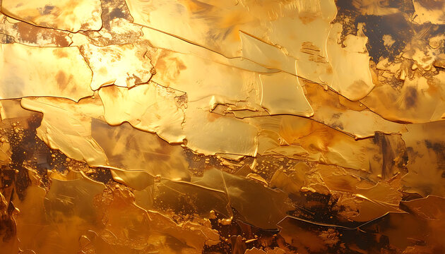 abstract textured gold leaf surface with irregular edges and scattered light, metallic background, rich warm tones, luxury and wealth