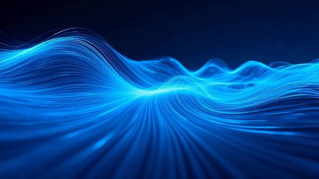 Blue glowing wave lines flowing dynamically on dark abstract background