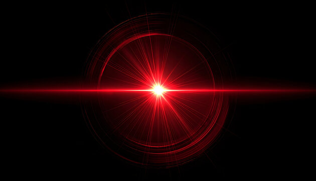 abstract red lens flare and light streaks on black background, digital art, glowing energy