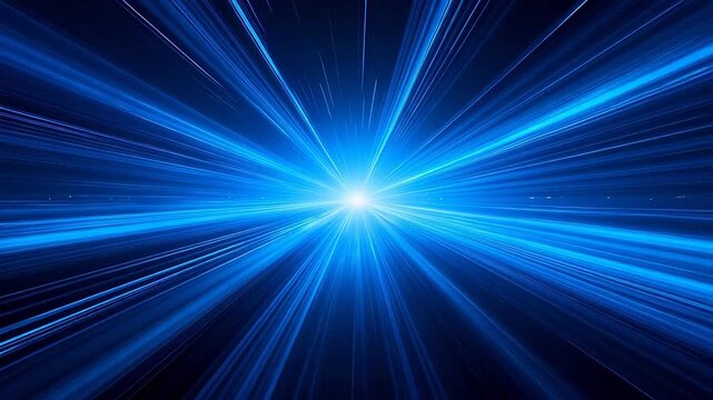 Blue light rays radiating from bright center core outward dark background