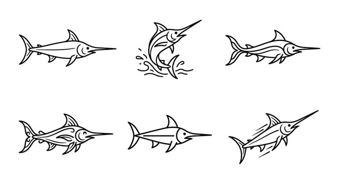 Swordfish Illustrations Black And White Vector Graphics Collection