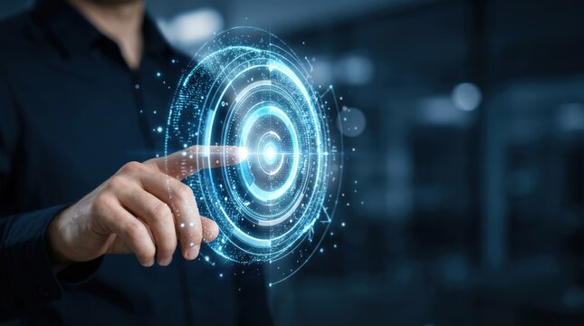 Interactive technology demonstration modern office digital content futuristic environment close-up view innovation concept