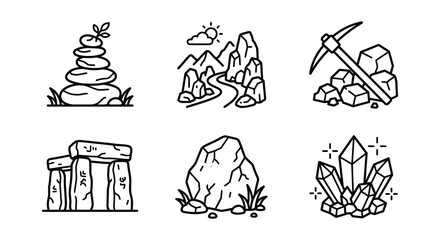 Rock Formations And Mineral Line Art Vector Illustration © nurjahan