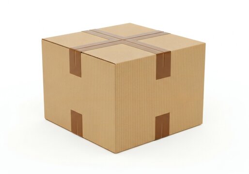 Empty cardboard shipping box with flaps closed