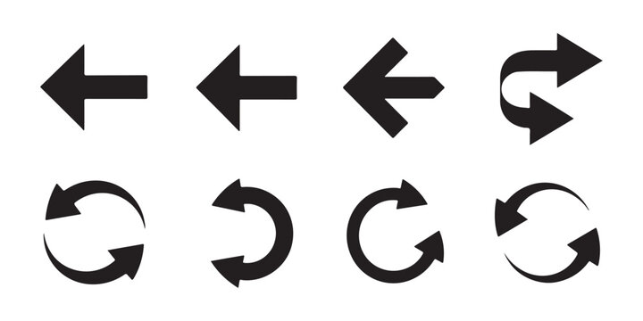 Set of black refresh and rotating arrow icons for website navigation and user interface systems.