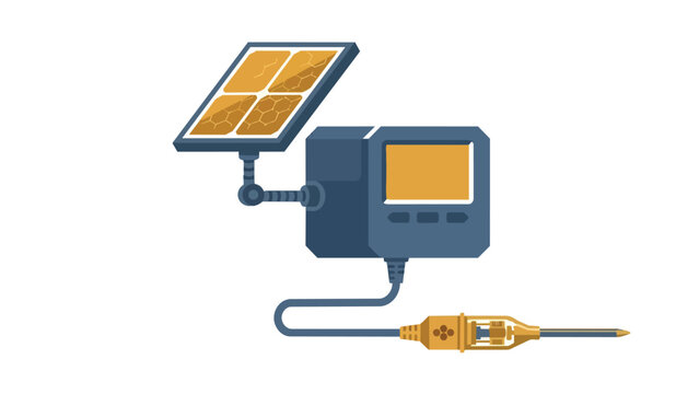 Solar soil sensor monitoring ground conditions in a flat minimalist style for agritech marketing