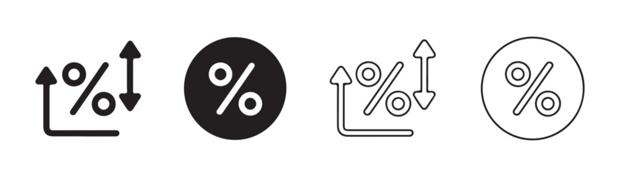 Percentage symbol icons set featuring increasing and decreasing arrows on transparent background.