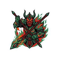 Naklejka premium Oni Samurai Warrior Mascot Vector Logo Design