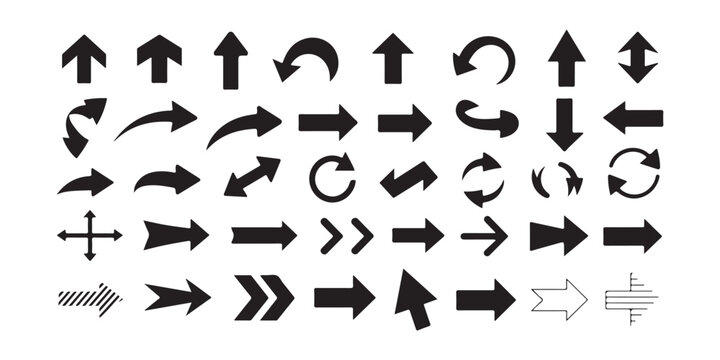 Comprehensive collection of solid black arrow icons and pointers for business workflow diagrams.