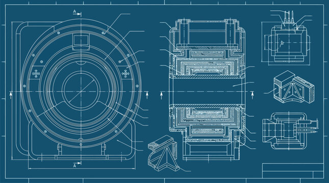 Technical blueprint vector schematic with radar and electronic components.