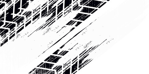 Vector automotive banners template. Grunge tire tracks backgrounds for landscape poster, digital banner, flyer, booklet, brochure and web design. Editable graphic image in black and grey colors © Aam_