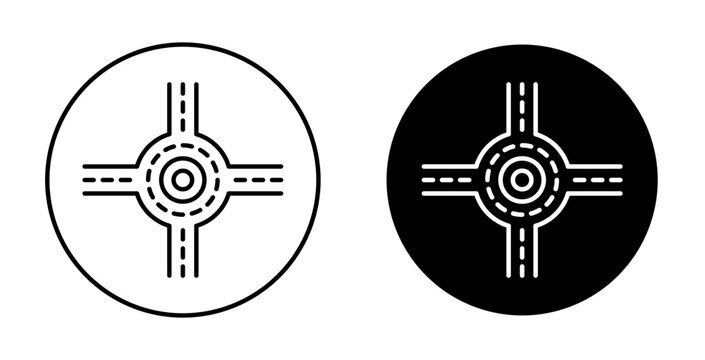 Road junction icons pack in black and white versions for web.