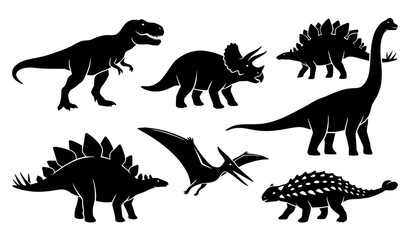 Dinosaur Silhouette Collection Featuring Various Prehistoric Reptile Species © Boloram