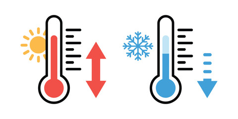 Thermometer temperature up and down icon isolated on white background, modern weather and climate indicator for interface design. © Sidratul Muntaha