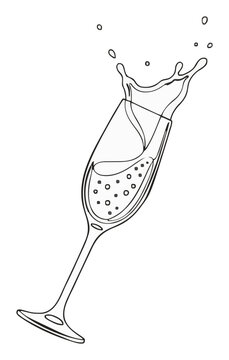 Champagne flute splash line art illustration. Generative AI