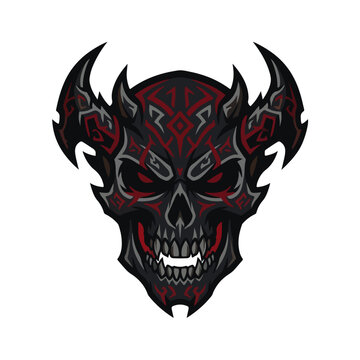 Tribal Horned Demon Skull Vector Mascot Logo