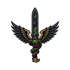 Fototapeta premium Winged Snake Dagger Mascot Vector Logo Design