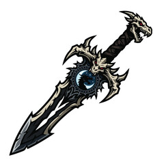 Obraz premium Dark Fantasy Dragon Skull Bone Sword Vector Illustration