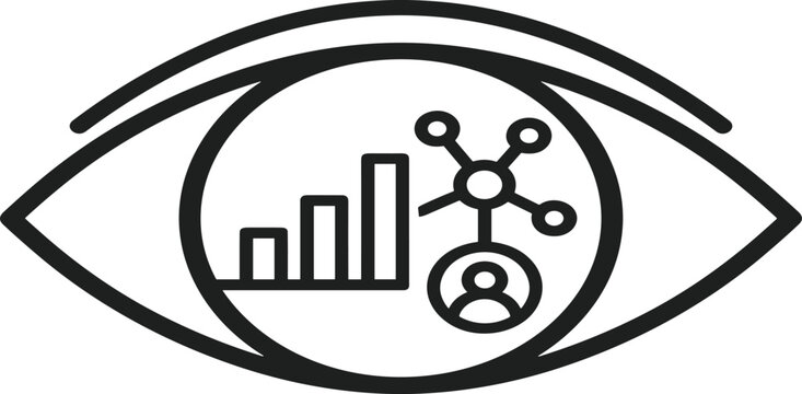 Data analytics eye icon for image_8a0e85.png, digital chart vision symbol, consumer behavior tracking concept, cybersecurity business metric analysis vector,